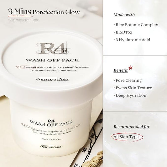 R4 Rice Wash Off Facial Mask β 4-in-1 Pore Care, Deep Cleansing, Hydrating, Exfoliates, Pore Sebum Clearing, Gentle Exfoliating Korean Skincare 3.38 Fl Oz