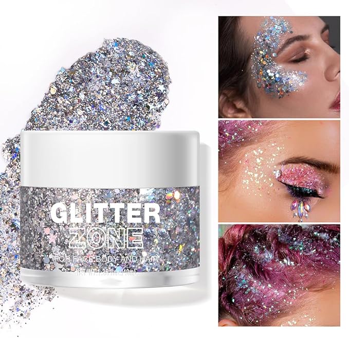 Body Glitter Gel,Face Hair Nails Eye Glitter Makeup, Sequins Shimmer Liquid Eyeshadow Long Lasting Sparkling,Festival Art Party Halloween Glitter Gel(L06)