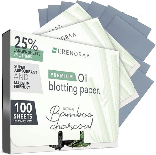 Premium Natural Bamboo Charcoal Oil Blotting Sheets for Face - 3x100 Sheets with Extra Large 5x3" Thick Blotting Paper for Oily Skin - Dispensable Portable Pack - Reduce Skin Acne - Makeup Friendly
