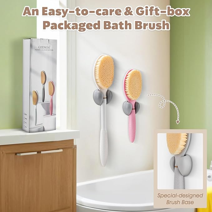 New Back Scrubber Anti-Slip for Shower, 18.9‘’ Corn-Handle Shower Back Scrubber with Dual-Side Head & Soft Bristles, Adjustable Shower Brush Bath Brush for Lathering & Cleansing(Gray-L)