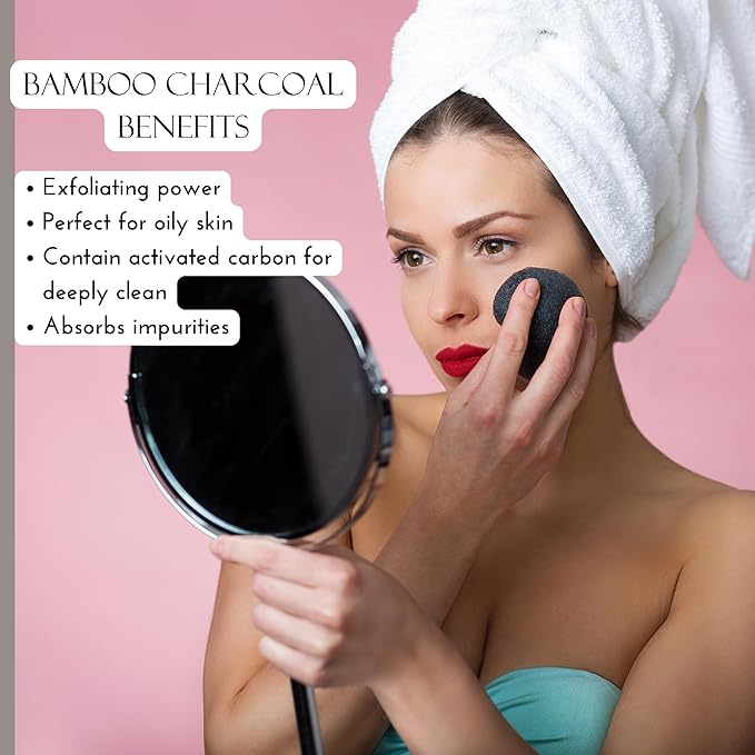 Padime 2pcs | Real Konjac Sponge Face | Natural for Face Cleansing | Korean Routine | Charcoal Sponge & Pure Konjac for Cleansing and Exfoliating | 100% Natural & EcoFriendly