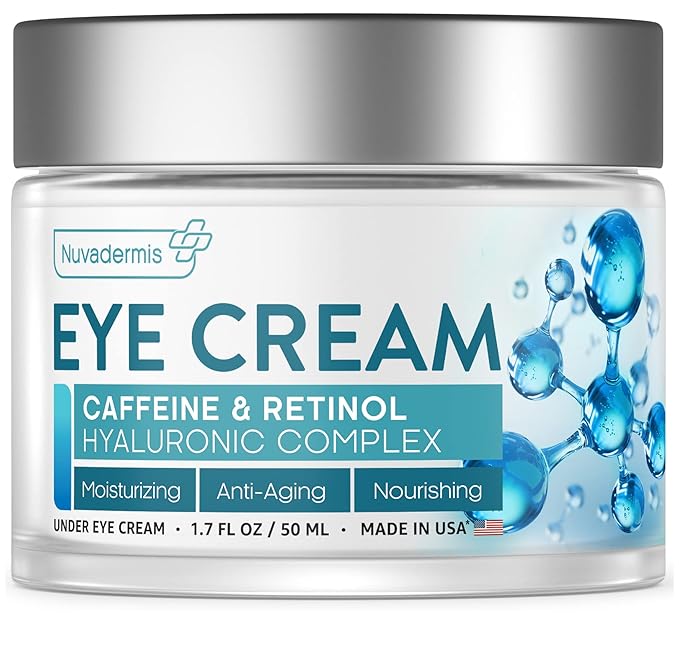 NUVADERMIS Caffeine Eye Cream with Retinol & Hyaluronic Complex β Anti-Aging Treatment β 1.7 oz β Made in the USA