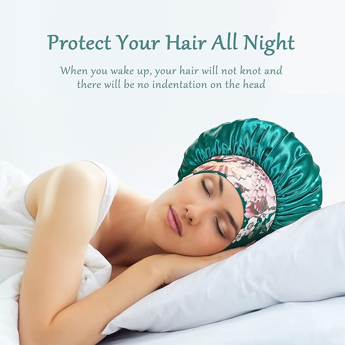 4 Pack Satin Bonnet Silk Bonnet for Sleeping Women, Hair Sleep Bonnets for Women, Wide Soft Band Sleep Cap for Curly Hair Braids