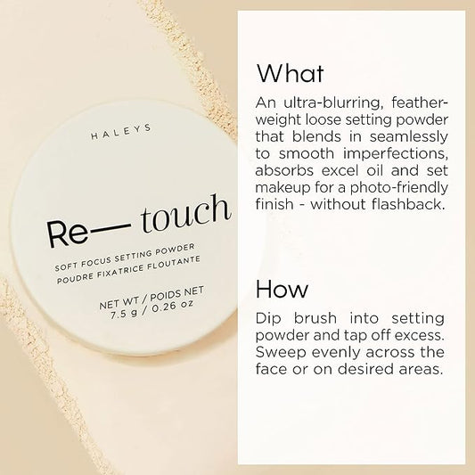 HALEYS Flawless Finish Set (Light Medium): Re-touch Soft Focus Loose Setting Powder, Skin Perfecting, Blurs, Smooths, No flashback, for All Skin Types and Tones,Streak-free, Perfect Blending