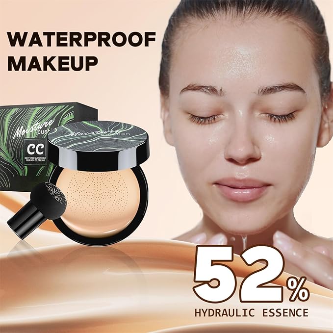 Mushroom Head Air Cushion CC Cream Foundation Moisture Cushion BB Cream for Women & Girls All Skin, Waterproof Full Coverage Self Adjusting Concealer (Deep)