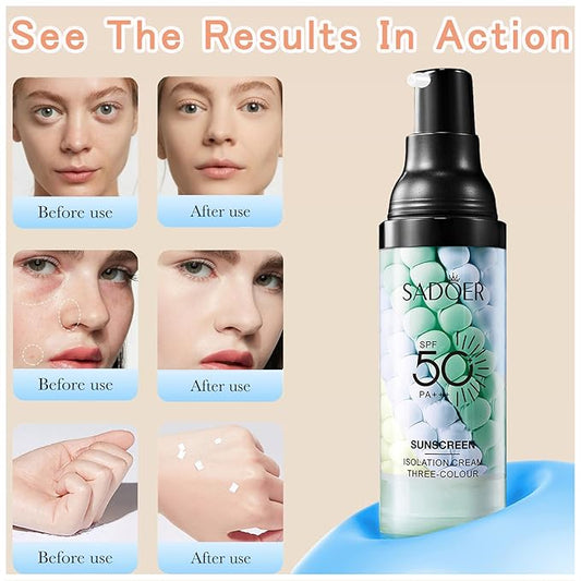 3 In 1 Primer for Face Before Makeup, SPF 50 Sunscreen Isolation Cream Color Corrector, Moisturizing Makeup Primer One Step, Oil Control Skin Tint Corrector, Refreshing