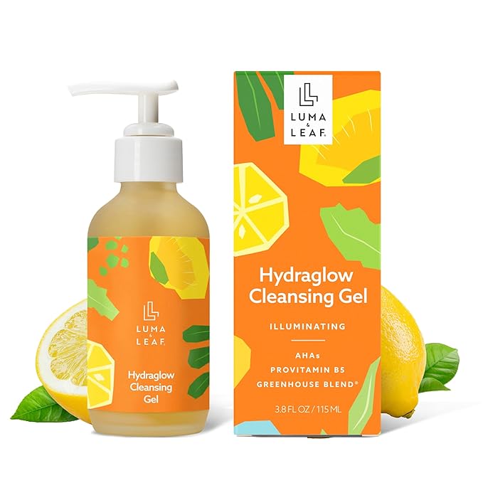 LUMA & LEAF Hydraglow Gel Face Cleanser - 3.8 fl oz Brightening Daily Cleanser Face Wash with Botanical Fruit Enzyme Blend and Hyaluronic Acid Hydration β For all Skin Types