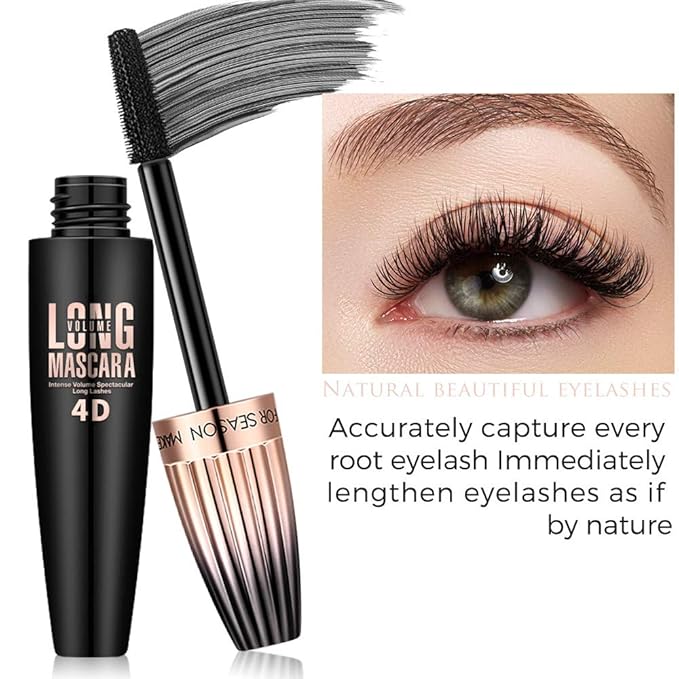 4D Fiber Eyelash Mascara, Natural Waterproof Lasting Lash Mascara Black Volume, Lengthening Thickening Softer Fuller Lashes Amplify Eyelash Primer Brush (Black)
