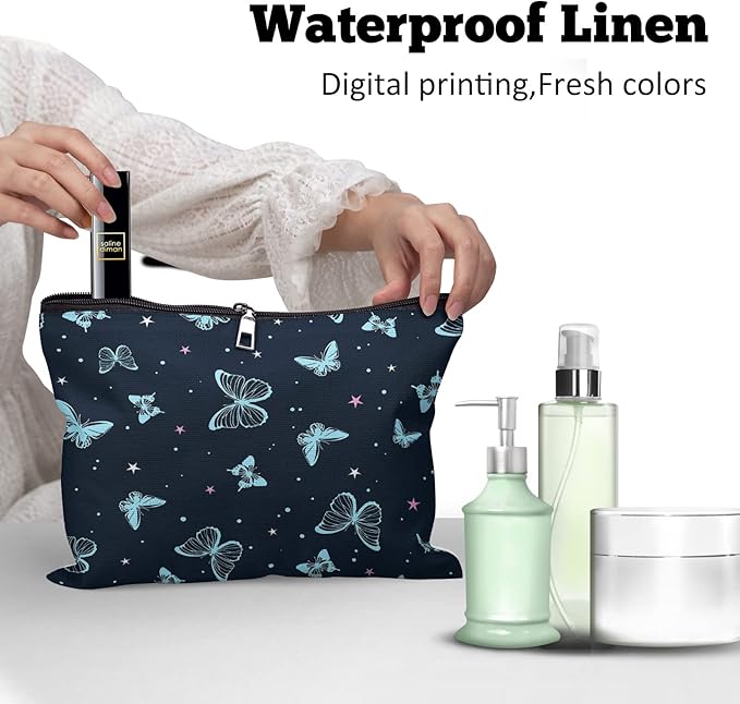 Cafl Beautiful Butterfly Makeup Bag Cute Butterfly Zipper Pouch Cosmetic Pouch Large Travel Linen Make Up Organizer for Purse for Girls Women 10Γ8Inch