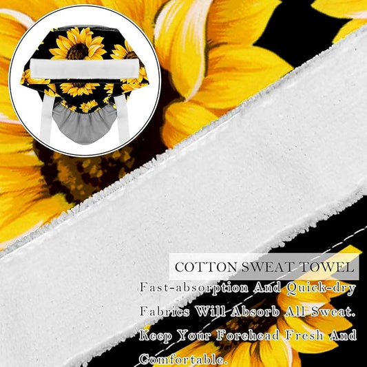 2 PCS Bouffant Cap with Button Ponytail Pouch Working Cap Sweatband Adjustable Surgical Cap Black and White Cow