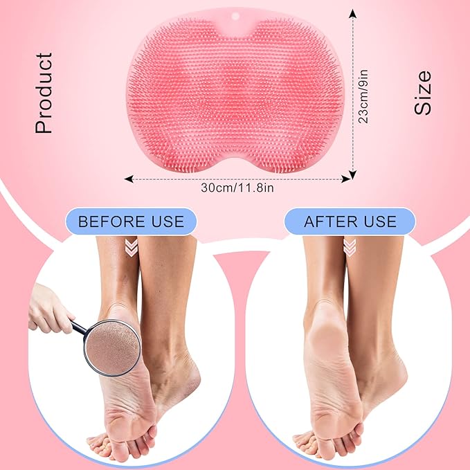 2 Pieces Shower Foot Scrubber Mat Silicone Shower Foot Massager Back Washer for Shower Back Scrubber Exfoliate Feet Scrubber with Non Slip Suction Cups Foot Cleaner for Men and Women, 2 Colors