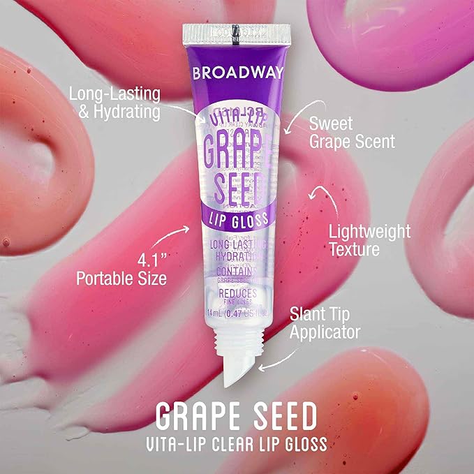 Ruby Kisses Broadway Vita-Lip Tinted & Clear Lip Gloss Set (6 Pack) Ultra-Hydrating & Soothing Formula with Vitamins, High-Shine Non-Sticky Finish Lip Balm, 3 Pcs Watermelon + 3 Pcs Grape Seed