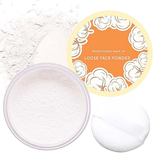 Oil Control Loose Face Powder,Translucent Setting Powder With a Powder Puff Long Lasting Makeup Covering Blemishes Brightens Skin Tone,Natural Matte Loose Powder for Women๏ผ1๏ผ