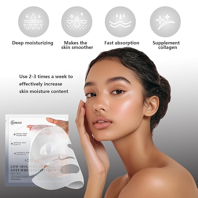 Low Molecular Weight Collagen Overnight Hydrogel Mask, Enhances Skin Elasticity, Reduces Pores, Transforms from White to Transparent Upon Absorption Skin Care TreatmentοΌ