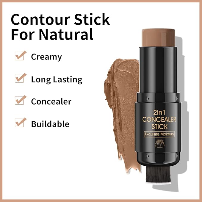 2 In 1 Cream Contour Stick Makeup with Built-In Brush, Makeup Concealer Stick for Women, Long Lasting, Waterproof, Matte (#06)