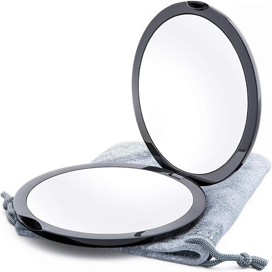 Magnifying Compact Mirror for Purses, 1x/10x Magnification β Double Sided Travel Makeup Mirror, 4 Inch Small Pocket or Purse Mirror. Distortion Free Folding Portable Compact Mirrors (Black)