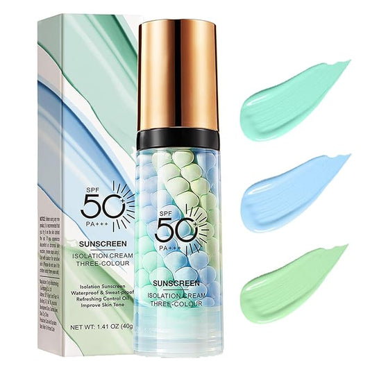 3 In 1 Makeup Primer for Face,SPF 50,Primer for Face Before Makeup,One Step Color Corrector,Sunscreen Makeup Primer,Isolation Cream,Skin Tone Even,Summer Oil Control Moisturizing Makeup Base