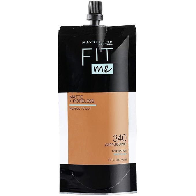 Maybelline New York Fit Me Matte + Poreless Liquid Foundation, Pouch Format, 340 Cappuccino, 1.3 Ounce