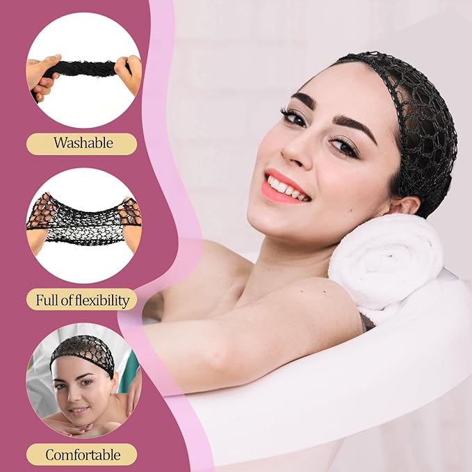 Mozeat Lens 2Pcs Hair Nets Snoods for Women Hair Mesh Crochet Hair Net Rayon Knit Snood Hat Women Crochet Hair Wraps Sleep Cap (Black)