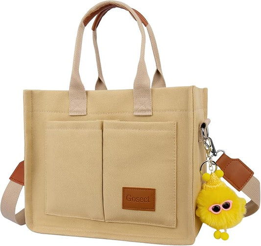 Canvas Tote Bag for Women With Pockets, Laptop Work Crossbody Purses Everything Shoulder Tote Bag Everyday Satchel Handbags