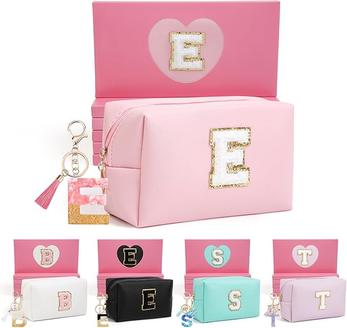 Birthday Gifts for Women Her,Travel Cute Makeup Bag,Large Capacity Cosmetic Bags for Women Makeup Pouch PU Leather Waterproof Cosmetic Bag (E, Pink)