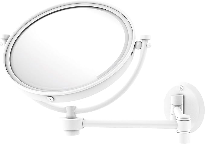 Allied Brass WM-6/4X 8 Inch Wall Mounted Extending 4X Magnification Make-Up Mirror, Matte White