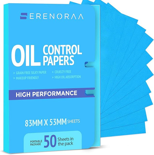 Blue Oil Wipes - Portable Face Blotting Sheets - Japanese High Performance Technology - Grain Free Softer Oil Pads - 50 Sheets