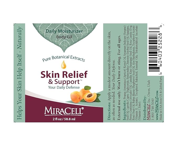 Miracell Skin Relief & Support Oil β Natural Face & Body Moisturizer with Apricot, Jojoba, and Vitamin E β Fast-Absorbing Hydration for Dry, Sensitive, or Rough Skin β 2 oz