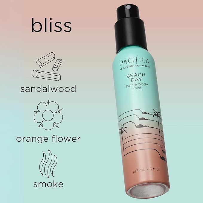 Pacifica Beach Day Hair Mist Perfume & Full Body Spray for Women - Body Mist Fragrance w/Bergamot, Orange Flower, Sandalwood, Amber, Musk & Suede Leather β Clean Beauty Alcohol-Free, Vegan 5 oz