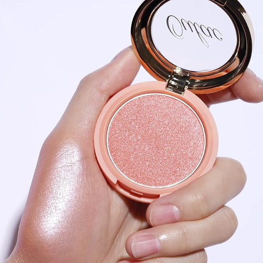 OULAC Pink Lumious Blush Makeup| 2 in 1 Powdery Blush & Highlighter| Shimmer Metallic Glow| Shape & Highlight Face| Cruelty-Free & Highlight Bling| F06 Pinky Ice