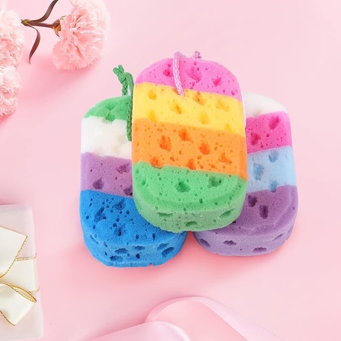 3 Pcs Exfoliating Bath Sponges for Shower,TIZYFF Bath Sponge Loofah for Body Wash Bathroom Vivid Colors Soft Bathing Accessories