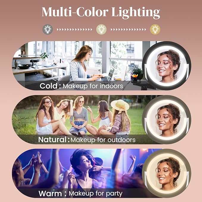 Vanity Magnifying Mirror with Light: 10x Magnifying Mirror with Adjustable 3 Color Brightness - Rechargeable Double Sided Makeup Mirror with 360Β° Rotation,Perfect Travel Table Mirror