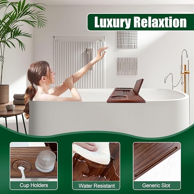 Solid Walnut Wood Bathtub Tray, Bath Tub Tray Wood, Bath Tray for Tub (31"x8"x1"), Bath Table Tray for Tub, Luxury Bathroom Accessories for Women/New Home/House Warming