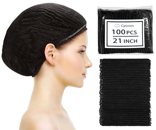 100 Pieces Non-Woven Hair Nets,Disposable Bouffant Caps,20 Inch Elastic Head Cover,Black Disposable Hair Nets,Hair Net for Food Service,Beauty Salon Cosmetics Spa Men & Women(Black)