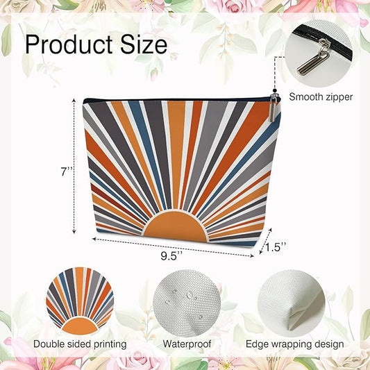 Boho Sunset Sunshine Makeup Bag Purse - Sunrise Sun Ray Toiletry Pouch for Her, Women, Teens, Moms
