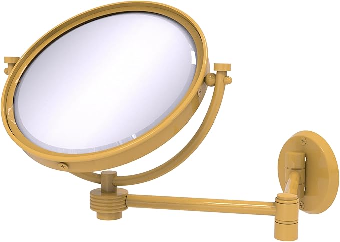 Allied Brass WM-6G/3X-SGL 8 Inch Wall Mounted Extending Make-Up Mirror 3X Magnification with Grooved Accent, Spanish Gold