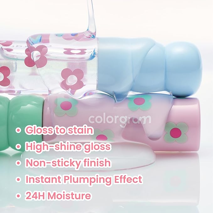 COLORGRAM FRUITY GLASS TINT MINI SET 02 WARM BEST SET | Radiant Lip Tint Duo for Glossy Shine & Vivid Color | Long-Lasting, Moisturizing Natural Pink & Grapefruit Tones | Portable & Cute Mini Size