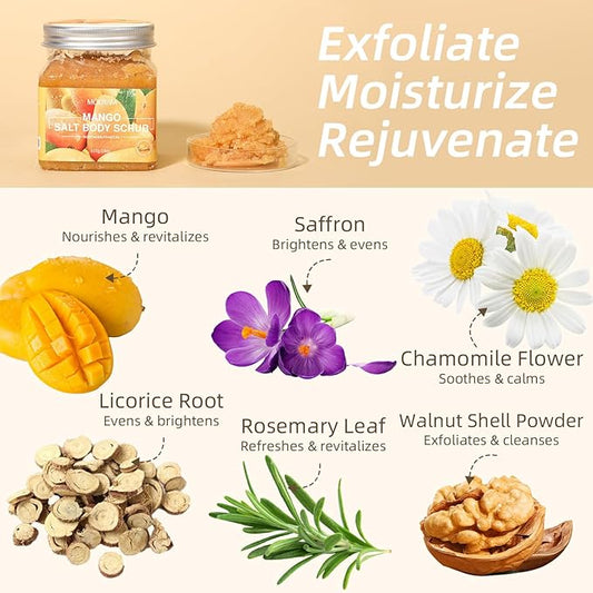 Mango Avocado Salt Body Scrub for Women Men,Hydrating & Exfoliating Scrub for Deep Clean,Body Scrub Smooth for All Skin Types 18oz