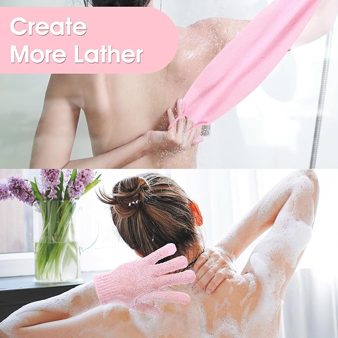 6pcs Exfoliating Shower Bath Gloves Back Scrubber Set Body Scrubber Nylon Back Body Scrub Towel Shower Gloves Double Sided Bath Mitts for Exfoliator Women Men