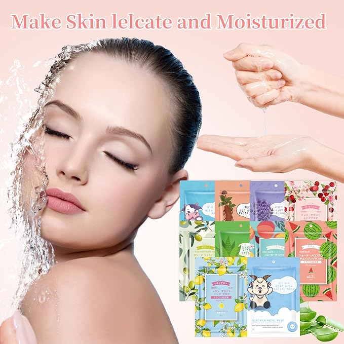 20 Sheets Face Masks Skincare for All Skin Types, Hydrating Facial Masks, Watermelon, Aloe Vera, Peach, Oil Contral Moisture Face sheet Masks for Sensitive Skin, Facial Mask for Women