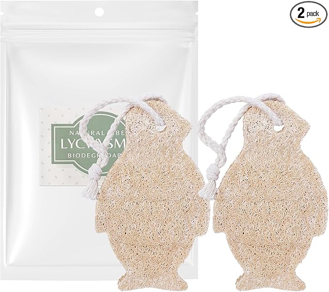 Natural Loofah Sponge Penguin Shaped, Loofah Exfoliating Body Scrubber, Exfoliator for Women and Men Refreshing Shower Experience, Pack for Holiday(Pack of 2)