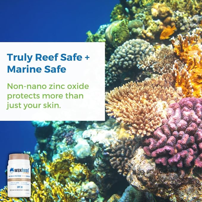 Waxhead Tinted Zinc Sunscreen Stick Face SPF 30 - Reef Safe Sunscreen, Tinted Zinc Oxide Stick Biodegradable, Waterproof, Skin Tone, Food-Grade, Non-Nano, Natural Non-Toxic Kids, Surfing (Tint, 3.7oz)