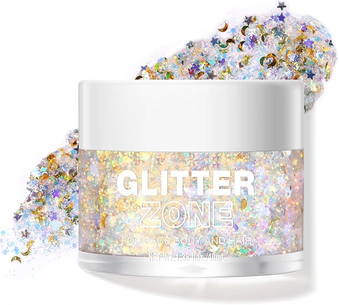 MIELIKKI Glitter Gel for Face and Body, Sparkling Holographic Body Shimmer Gel, Reflective Diamond Sequins Pigment for Eye Lip Hair Nails Paint, Festival Rave Accessories, 05