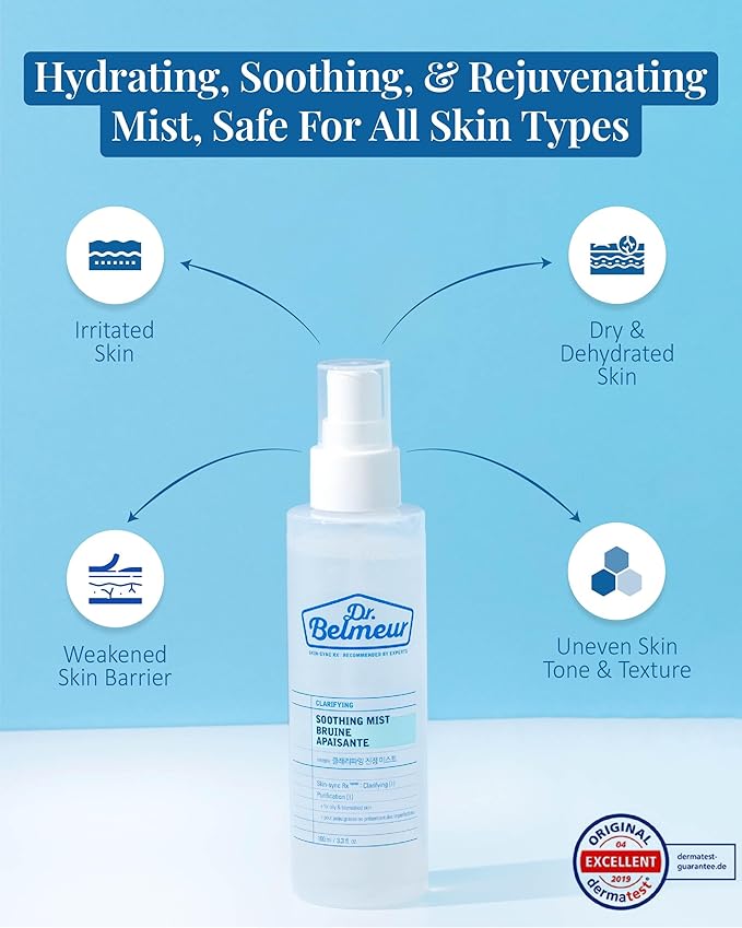 Clarifying Soothing Mist (3.4fl oz) - Gentle, Hypoallergenic for Hydration, Soothing. Korean Skin Care. Beta-Glucan, Chaga Mushroom.