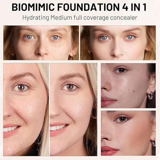 4 in 1 Liquid Foundation - Medium Spectrum with SPF 50+, Long-Lasting & Waterproof, Non-Fading, Non-Sticky, Moisturizing & Concealing (1pc)