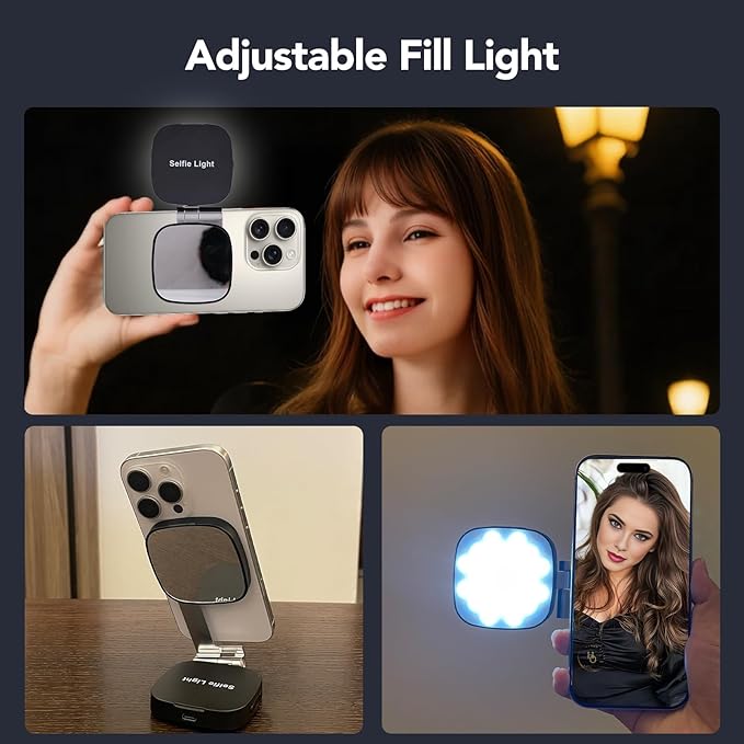 Magnetic Selfie Light Compatible with MagSafe iPhone, Multiple Folding LED Phone Photo Beauty Fill Ring Lighting with Mirror for Zoom Makeup Photography Recording Video Conference, (M27 Black)