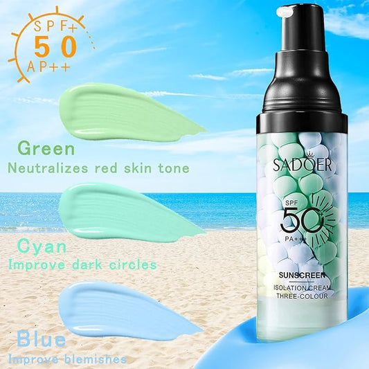 3 In 1 Primer for Face Before Makeup, Color Corrector SPF 50 Sunscreen Isolation Cream, Refreshing Moisturizing Makeup Primer One Step, Oil Control Skin Tint Corrector