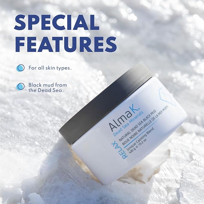 ALMA K Natural Dead Sea Black Mud Mask - Dead Sea Mud Mask for Women - Beauty Mask - Organic Mud Mask for Body - Natural Skin Care Products - 15.2 oz