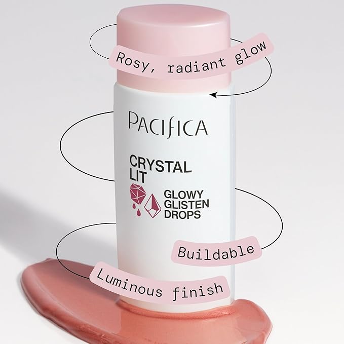 Pacifica Crystal Lit Glowy Glisten Drops β Face Makeup - Shimmery Multi-Use Liquid Blush/Highlighter for Radiant, Dewy Cheeks Luminous Glow Clean Beauty Vegan & Cruelty-Free Dermatologist Tested