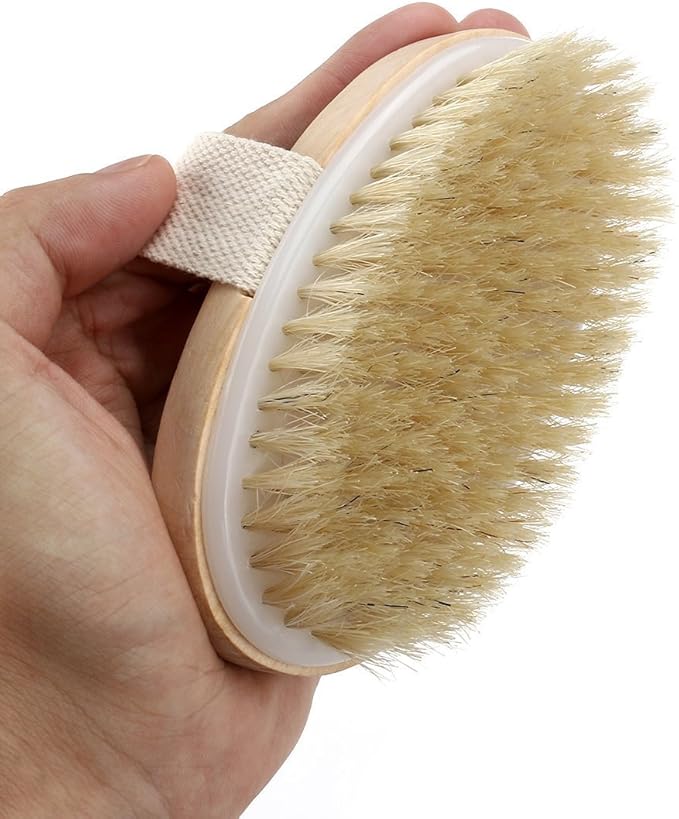 Dry Brushing Body Brush, Natural Bristle Dry Skin Exfoliating Brush Body Scrub for Beautiful Skin, Cellulite Treatment, Lymphatic Drainage, Soften Skin, Blood Circulation Improvement, Medium Strength